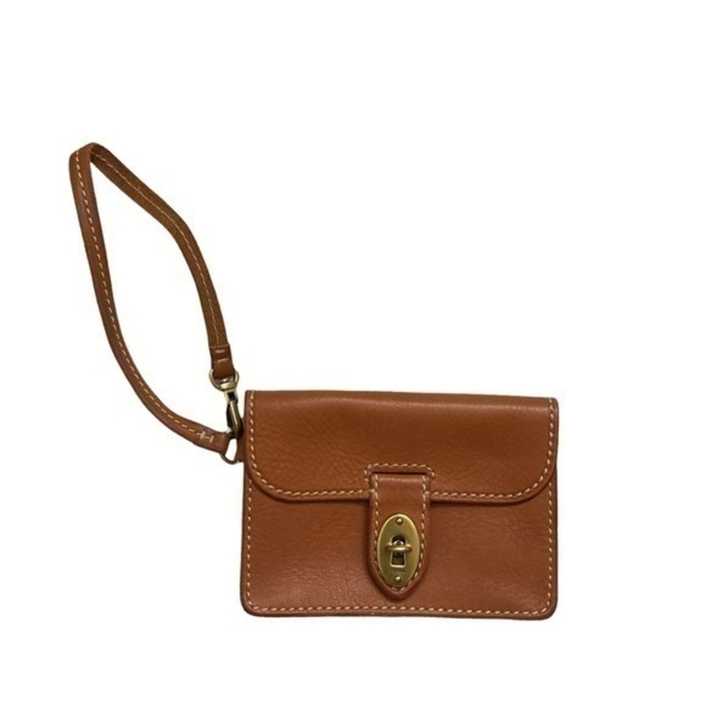 Fossil brown leather turnlock wristlet bag